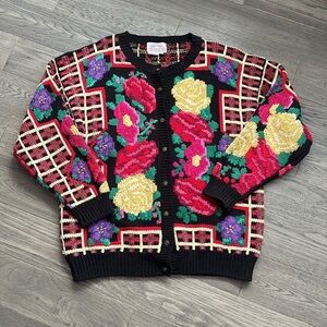 Traditional Trading Co |Vintage Floral Hand Knit Cardigan with Bold Colors SizeM